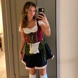 German dirndl red and green Oktoberfest dress. Worn once for Oktoberfest!